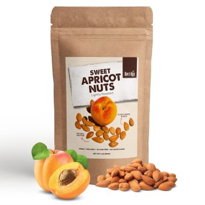 Berrilys Sweet Apricot Nuts - Roasted - 16 oz, Great for Snacking, Similar to Almonds but just better, Meet Your Favourite Healthy Snack, Plant based Seeds, Kernels, Kernals, Pits, Kernel