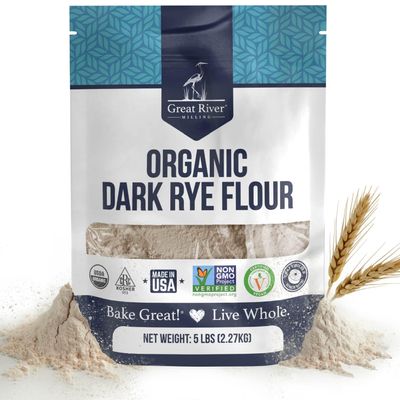 Great River Milling Organic Dark Rye Flour | Whole Grain, Non-GMO, Kosher, Unbromated | Earthy Flavor for Rye Bread, Sourdough Starter, Bagels, Crackers & Artisan Baking | 5 Lb
