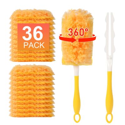 36 Count Heavy Duty Duster Refills for Swiffer Dusters with 1 Handle, 360 Multi-Surface Larger Size Feather Duster, Disposable Duster Kit for Cleaning Home, 4X Microfibers, Unscented