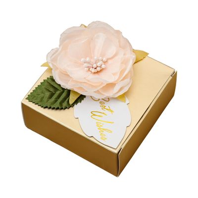 Rodvanvo 20pcs Elegant Luxury Champagne Gold Floral Candy Gift Box, Finished Box Pasted Fake FlowerParty Supplies Birthday Party Gift Box Bonbonniere. (Champagne Gold Small)