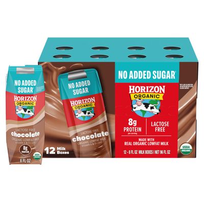 NEW Horizon Organic Shelf Stable No Added Sugar Lactose Free 1% Lowfat Chocolate Milk Boxes, Pack of 12-8g Protein per Serving