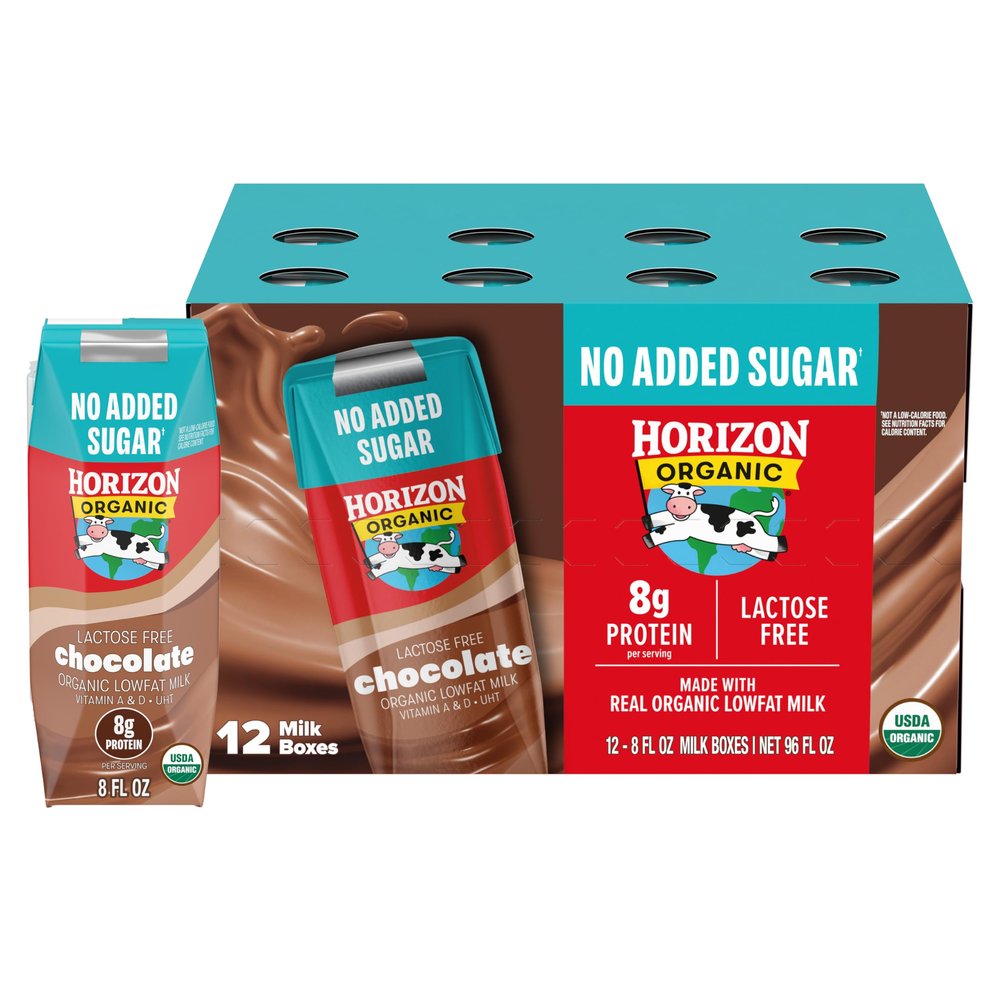 NEW Horizon Organic Shelf Stable No Added Sugar Lactose Free 1% Lowfat Chocolate Milk Boxes, Pack of 12-8g Protein per Serving