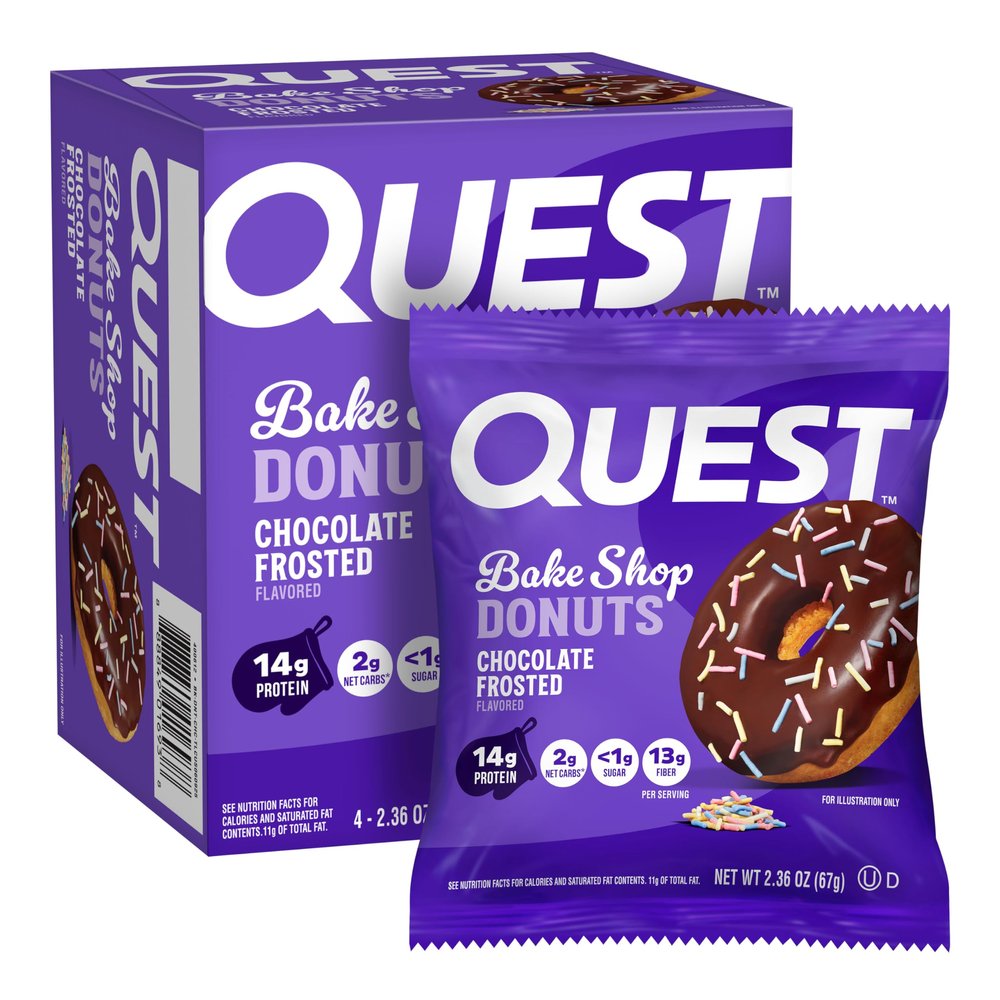 Quest Bake Shop Chocolate Frosted Donuts, Low Sugar, 14g Protein, 4 Count