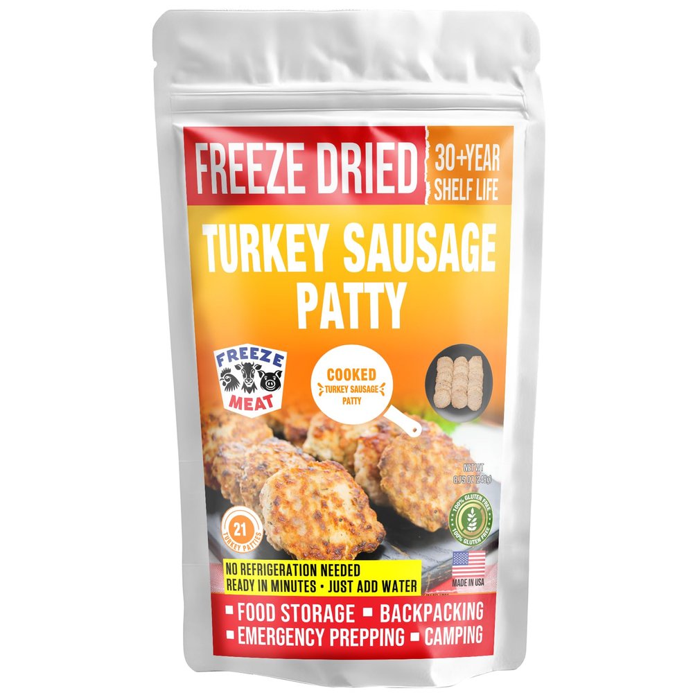 FREEZE DRIED TURKEY PATTY Cooked | Family Pack, 2 lbs, 30-Year Shelf Life, No Refrigeration Needed | Perfect for Backpacking, Camping, Emergencies, and Food Storage |MRNA FREE - Freeze Meat - Preserving Your Future