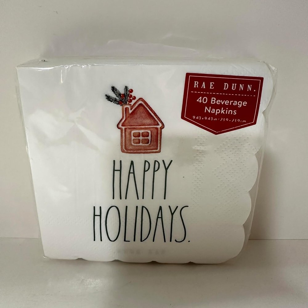 Rae NAPKIN Collection 3 | Collectible & Gift | HOLIDAYS - Dunn By Magenta (HAPPY HOLIDAYS Holiday Paper Napkins, 40 Pieces 9.43x9.43 Inches House Figure CHRISTMAS NAPKIN)
