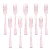 50 Pcs Plastic Cutlery Forks Long Handle Dessert Fruit Forks Birthday Party Appetizer Fork Buffet Catering Fork for Daily Using Clear Rose Golden view 1