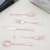 50 Pcs Plastic Cutlery Forks Long Handle Dessert Fruit Forks Birthday Party Appetizer Fork Buffet Catering Fork for Daily Using Clear Rose Golden view 3
