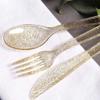 50 Pcs Plastic Cutlery Forks Long Handle Dessert Fruit Forks Birthday Party Appetizer Fork Buffet Catering Fork for Daily Using Clear Rose Golden view 4