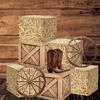 9 Pcs Cowboy Party Decorations Include 4 Hay Bale Boxes 2 Wooden Boxes 2 Wheel Cards and 1 Cowboy Boot Card for Western Party Fall Harvest Farm Accessories view 1