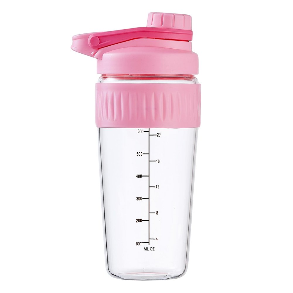 24oz Glass Shaker Bottle, 4 Pack Borosilicate Glass Protein Powder Gym Workout Shaker Cup Mixes for Protein Mixes with Blending Ball (C-PINK, 4)
