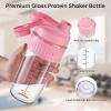24oz Glass Shaker Bottle, 4 Pack Borosilicate Glass Protein Powder Gym Workout Shaker Cup Mixes for Protein Mixes with Blending Ball (C-PINK, 4) view 2