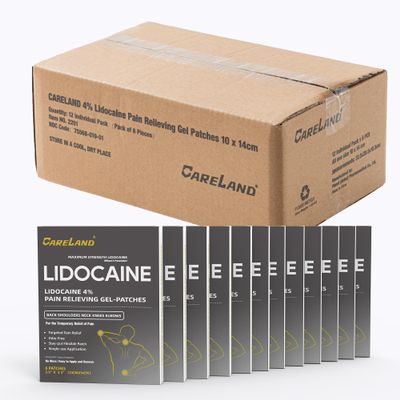 CARELAND 4% Lidocaine Gel Patches, 72 Count | Maximum Strength Pain Relief Patches for Muscle Relief in Neck Knee Back and Shoulders | Unscented Numbing Patch for Soothing Nerves, Joints