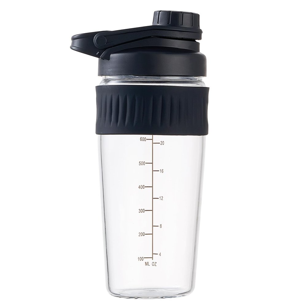24oz Glass Shaker Bottle, 4 Pack Borosilicate Glass Protein Powder Gym Workout Shaker Cup Mixes for Protein Mixes with Blending Ball (A-BLACK, 4)