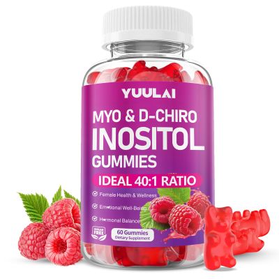YUULAI Myo-Inositol & D-Chiro Inositol Gummies, 40:1 Ratio Inositol Supplement with Vitamin D3, Magnesium Glycinate, Folate & Zinc, for Female Health & Wellness, Raspberry Flavor, 60 Count