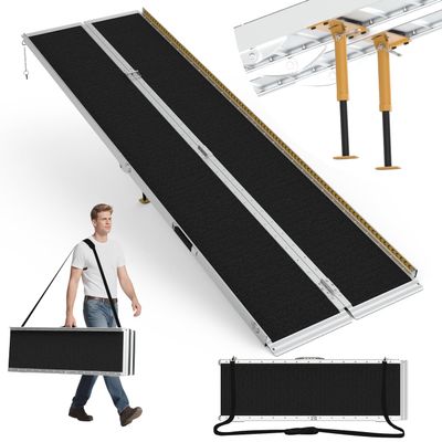 10FT Portable Wheelchair Ramp, Non-Skid Aluminum Ramps for wheelchairs for Home, Threshold ramps for doorways, Wheelchair ramps for Home Steps, Stairs, Curbs, Scooter, Entrance, 800LBS Capacity