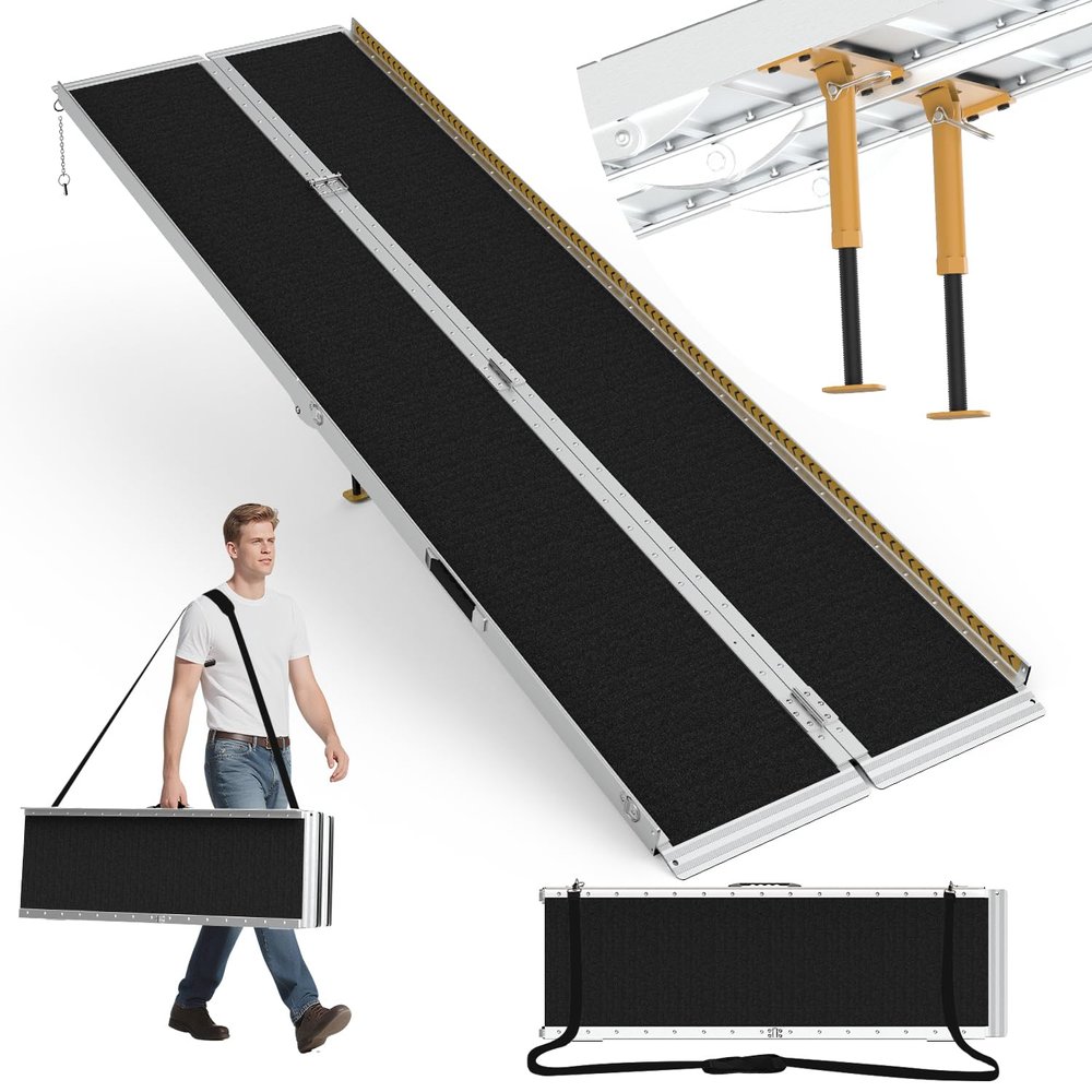 10FT Portable Wheelchair Ramp, Non-Skid Aluminum Ramps for wheelchairs for Home, Threshold ramps for doorways, Wheelchair ramps for Home Steps, Stairs, Curbs, Scooter, Entrance, 800LBS Capacity