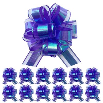 12PCS Purple Pull Bows for Gift Wrapping, 6 Inches Large Gift Bow, Laser Ribbon Decoration for Flower Bouquets and Basket, Aurora Bows for Birthday Presents, Anniversary, Wedding (Purple)