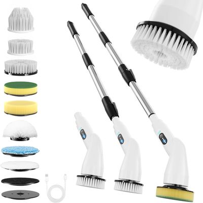 Electric Spin Scrubber, Cordless Bathroom Shower Scrubber with Long Handle, Waterproof 90Min Runtime Extendable Pole Bathroom Cleaner Brush for Bathtub Kitchen Wall Floor Glass - Type B,Father's Day