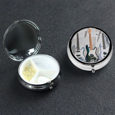 Pill Box Small Pill Case 3 Compartment Metal Pill Holder for Purse or Pocket Travel Pillbox Portable Pill Container Guitar Bass Music Musical Instruments Medicine Organizer for Vitamins Fish Oil