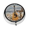 Pill Box Small Pill Case 3 Compartment Metal Pill Holder for Purse or Pocket Travel Pillbox Portable Pill Container Guitar on The Beach Medicine Organizer for Vitamins Fish Oil view 2