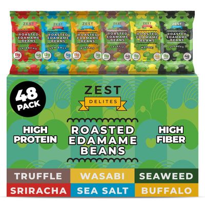 Edamame Snack by Zest Delites, 26g x 48 Packs, Healthy High Protein Snacks Bulk, Keto, Low Carb, Low Calorie, Sea Salt, Sriracha, Buffalo, Truffle, Seaweed, Wasabi