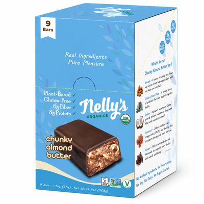Nelly Organics Dark Chocolate Chunky Almond Butter Bar - Case of 9 (1.6 oz each)