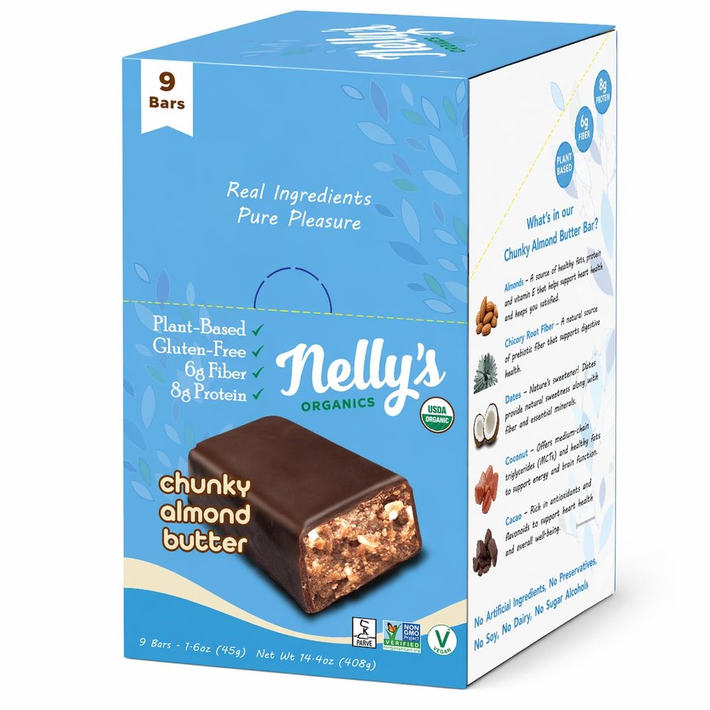 Nelly Organics Dark Chocolate Chunky Almond Butter Bar - Case of 9 (1.6 oz each)