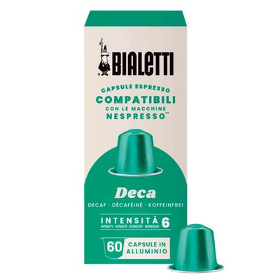 Bialetti Decaf Espresso Capsules 60 Pack Original Line Compatible Pods, Intensity 6, Light Balanced Decaffeinated Coffee with Spicy Rounded Notes