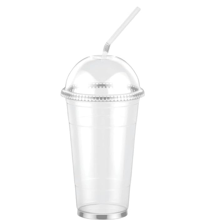VeZee 24oz Clear PET Plastic Cups with Dome Lid & Straw: 500 Sets