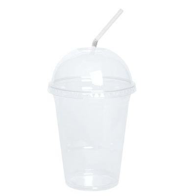VeZee 12oz Clear PET Plastic Cups with Dome Lid & Straw: 50 Sets