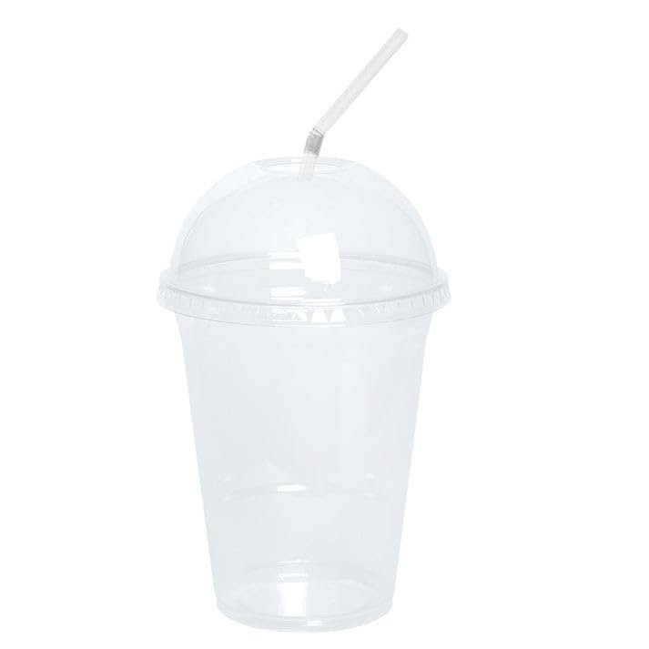 VeZee 12oz Clear PET Plastic Cups with Dome Lid & Straw: 50 Sets