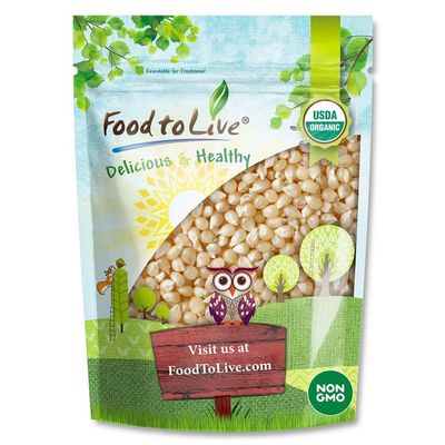 Food to Live Organic White Popcorn Kernels, 3 Pounds Hulless Uncooked Whole Corn Ideal for Popping. USA Grown, USDA Certified. Non-GMO, Vegan, Kosher, Bul