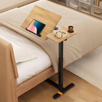 Portable Rolling Desk, Mobile Small Standing Desk, Overbed Table with Swivel Hidden Wheels Adjustable Height, Computer Cart for Hospital and Home Use(Brown)