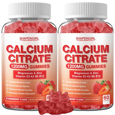 1200mg Calcium Citrate with Vitamin D3, K2, B6 & B12, Calcium Supplements for Women & Men, Plus Magnesium Zinc for Bones, Muscle & Immune Support, High Absorption 120 Calcium Gummies (Strawberry)
