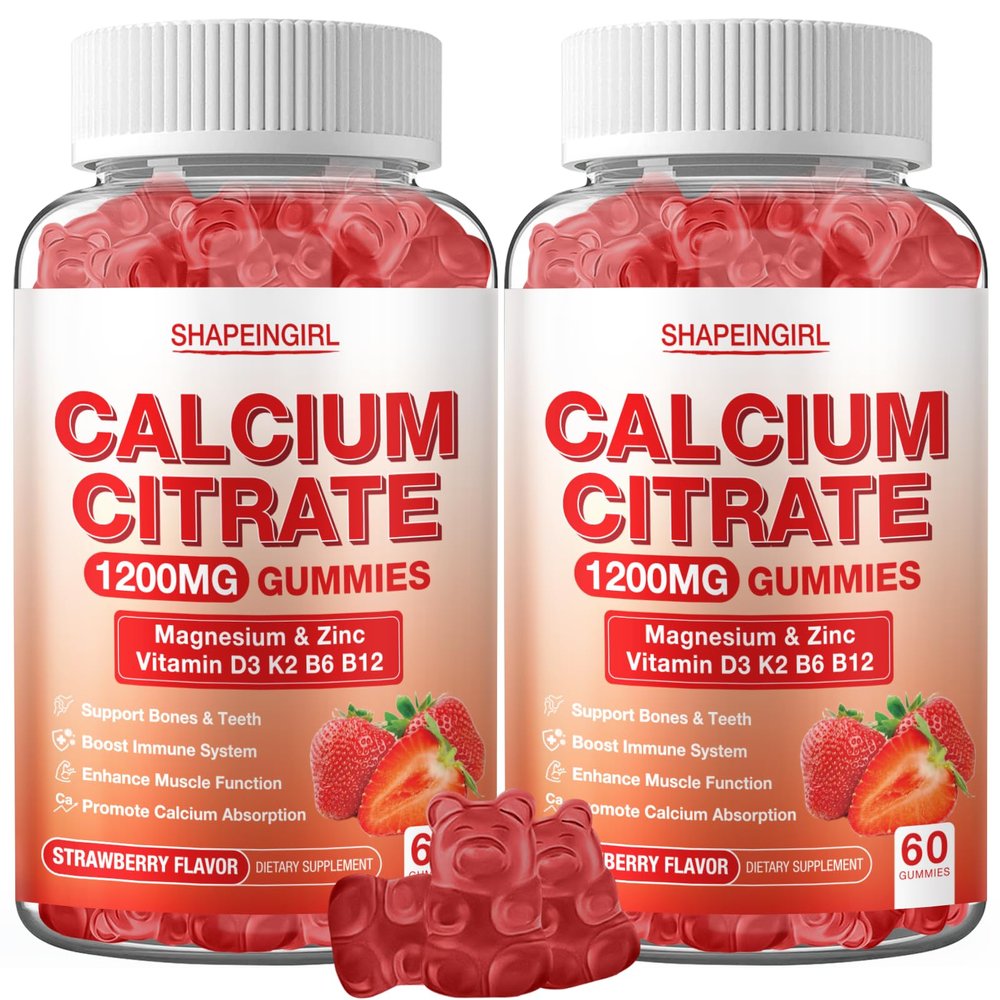 1200mg Calcium Citrate with Vitamin D3, K2, B6 & B12, Calcium Supplements for Women & Men, Plus Magnesium Zinc for Bones, Muscle & Immune Support, High Absorption 120 Calcium Gummies (Strawberry)