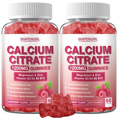 1200mg Calcium Citrate with Vitamin D3, K2, B6 & B12, Calcium Supplements for Women & Men, Plus Magnesium Zinc for Bones, Muscle & Immune Support, High Absorption 120 Calcium Gummies Raspberry Flavor