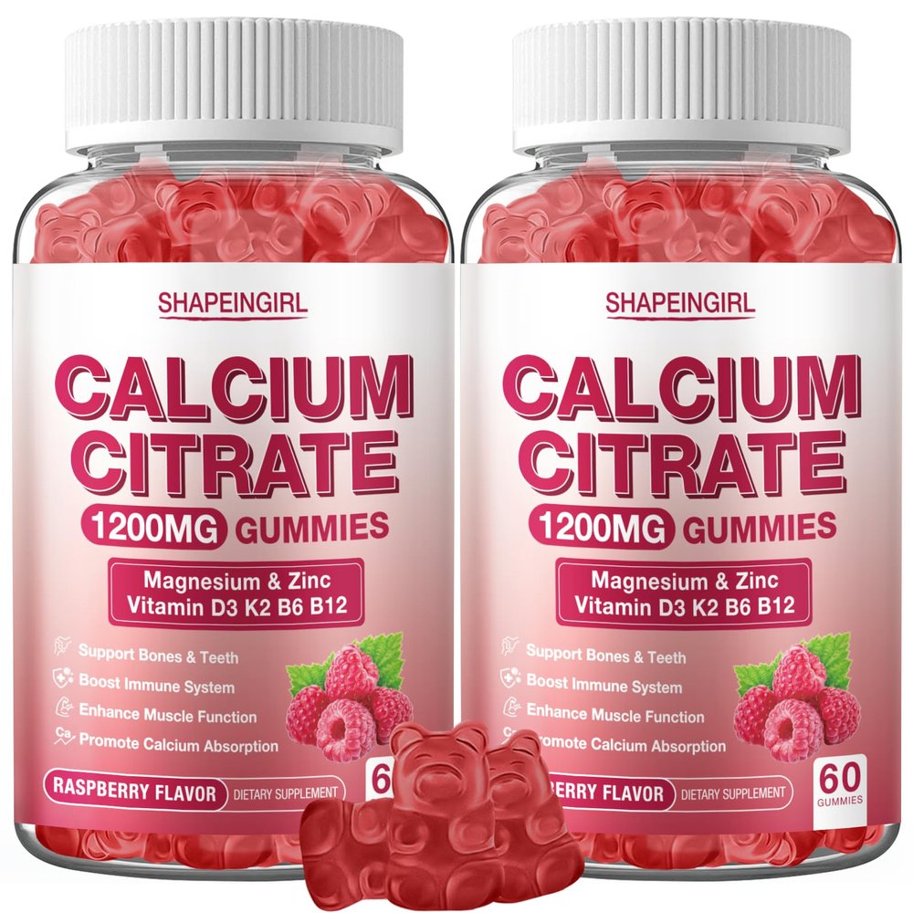 1200mg Calcium Citrate with Vitamin D3, K2, B6 & B12, Calcium Supplements for Women & Men, Plus Magnesium Zinc for Bones, Muscle & Immune Support, High Absorption 120 Calcium Gummies Raspberry Flavor