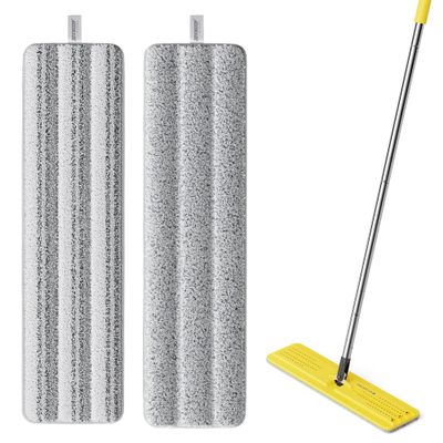 JOYMOOP 17.7-Inch Microfiber Mop Replacement Pads, Washable Reusable Grey & Stripe Refills, Pack of 2, Wet & Dry Cleaning Pads Compatible with Flat Mop Bucket System