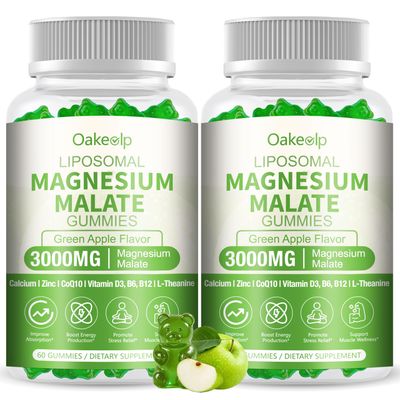 2 Pack Liposomal 3000mg Magnesium Malate Gummies Supplement,Complex Creatine Monohydrate,Folate, Active B12 & D3, L-Theanine & CoQ10, for Stress Relief,Methylation, Energy, Muscle & Calm