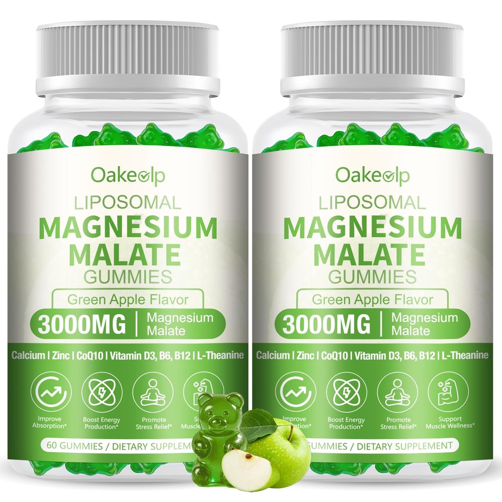 2 Pack Liposomal 3000mg Magnesium Malate Gummies Supplement,Complex Creatine Monohydrate,Folate, Active B12 & D3, L-Theanine & CoQ10, for Stress Relief,Methylation, Energy, Muscle & Calm