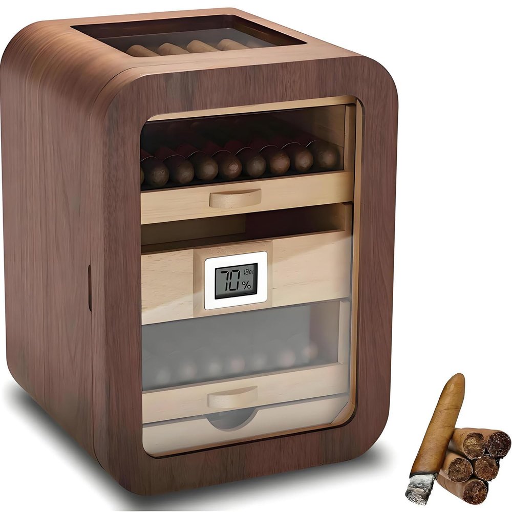 AiODiO Cigar Cabinet Cigar Humidor Cabinet Windows humidor Cigar with Hygrometer and Humidifier, 4 DrawersLuxury Gift for Men Brown
