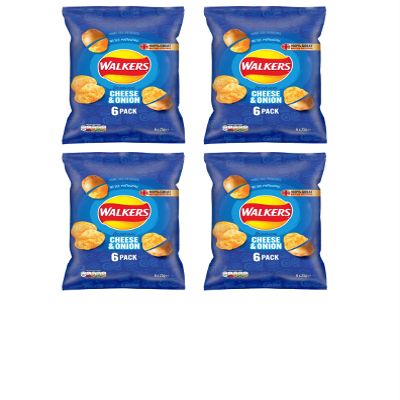 Walkers Cheese and Onion Flavored Crisps, 25g Bags (Pack Of 4)