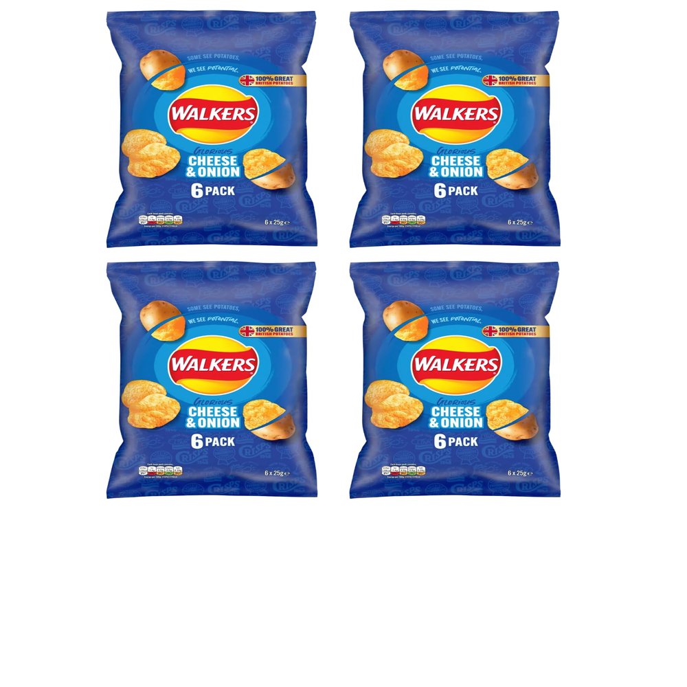 Walkers Cheese and Onion Flavored Crisps, 25g Bags (Pack Of 4)