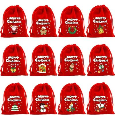 12 Pack Christmas Drawstring Gift Bags 8x12in Santa Sack, Red/Green Holiday Bags for Family Traditions, Personalized Gifts bag