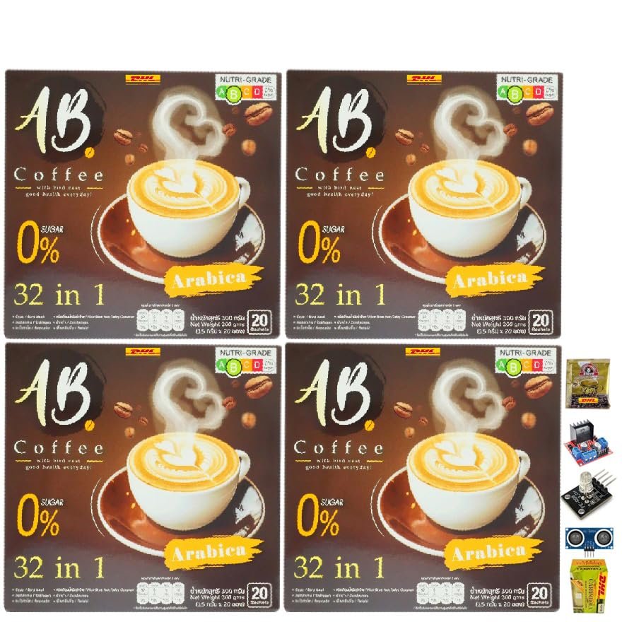 ABInstantcoffee Coffee Mix Healthy 32 in 1 Arabica 300 grams (20 Sachets) Roasted Snack Delicious Mellow Intense (of 4) By Beautygoodshop [Get Free For You Beauty Gifts]
