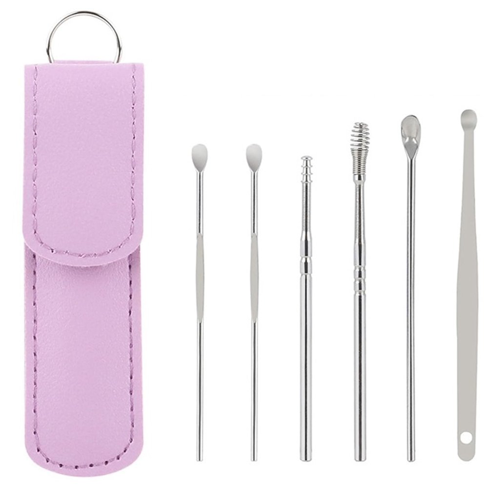 2025 New Earwax Cleaner Tool Set, Stainless Steel 6PCS Spring and Spiral Ear Cleaning Kit with Portable PU Leather Case, Manual Ear Pick Ear Wax Cleaning Tools with Massage Design for Men and Women