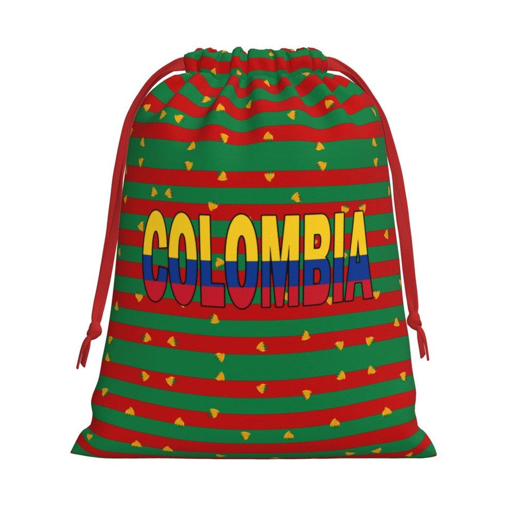 AHUNARLOP Colombian Flag Colombia Christmas Gift Bags, Santa Wrapping Bags, Xmas Presents Bag With Drawstring, Holiday Party Favors Birthday & Christmas Gift (Large Medium Small)