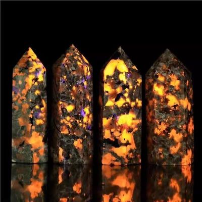 10Pcs Large Flame Stone Hexagonal Point Crystals, 6 Faceted Prism Fluorescent Healing Crystals and Stones (1.97-3.9in) for Energy Healing, Meditation, Reiki, Crystal Decor (1.97-2.76in)