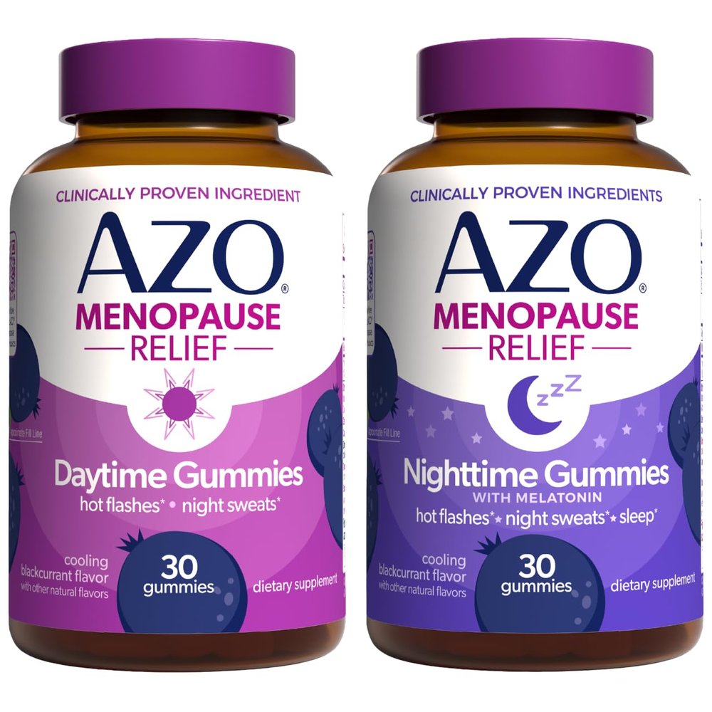 AZO Menopause Relief Gummies Daytime & Nighttime Bundle (60 Ct) EstrogenFree Support for Hot Flashes, Night Sweats & Better Sleep, Menopause Symptom Relief for Day and Night*