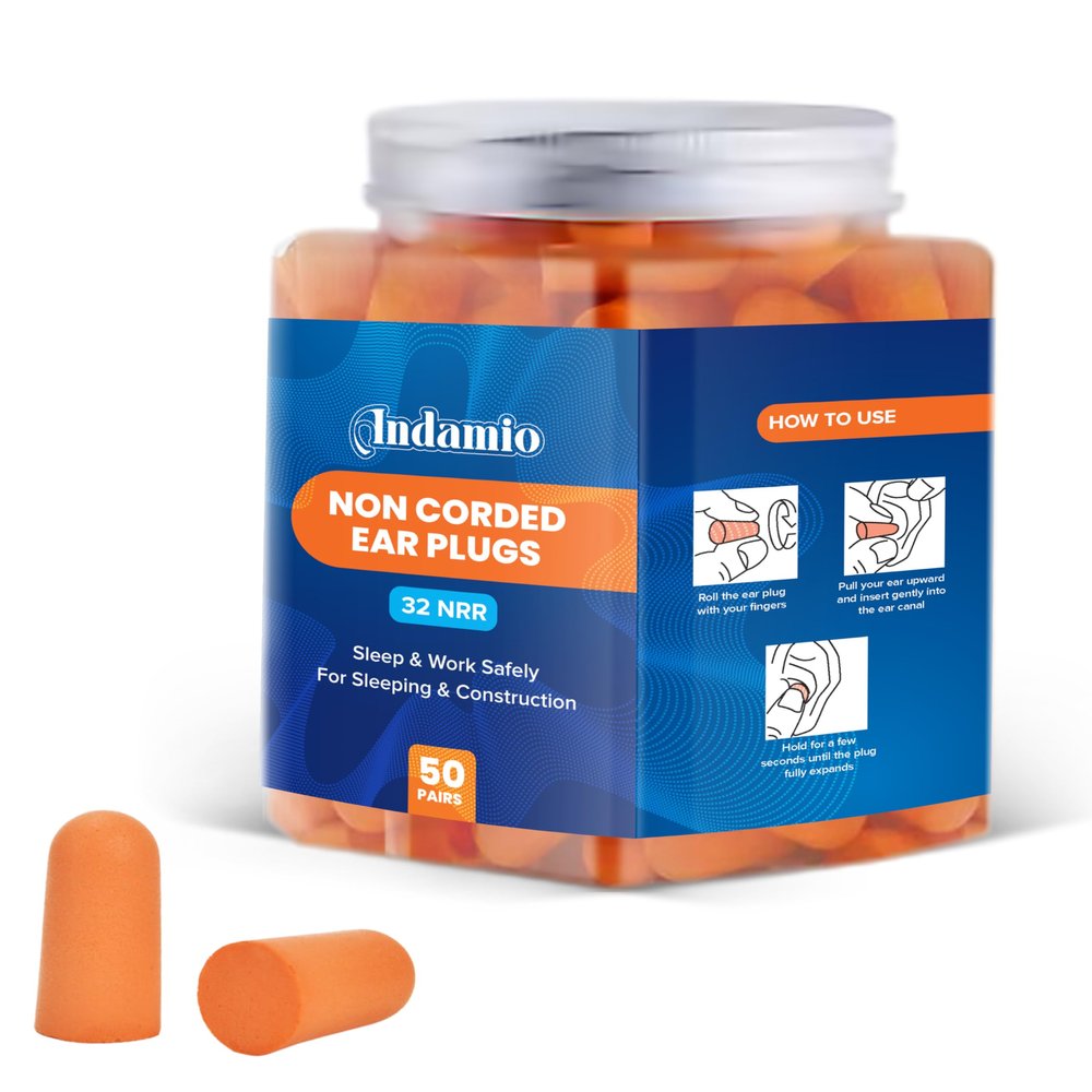 2025 Andamio Premium Soft Foam Ear Plugs for Sleeping Noise Cancelling, Hearing Protection Earplugs for Shooting Range, Concerts, Work & Travel, Noise Reduction Rating 32 Decibels, 50 Pairs